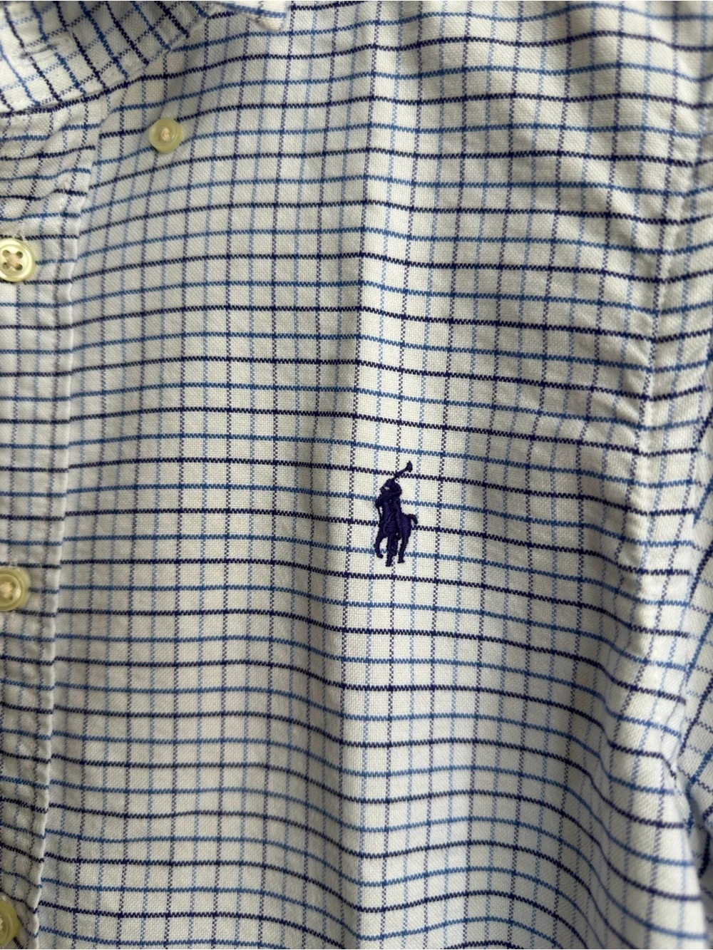 Ralph Lauren White and Blue Checked Button-Down Dress Shirt